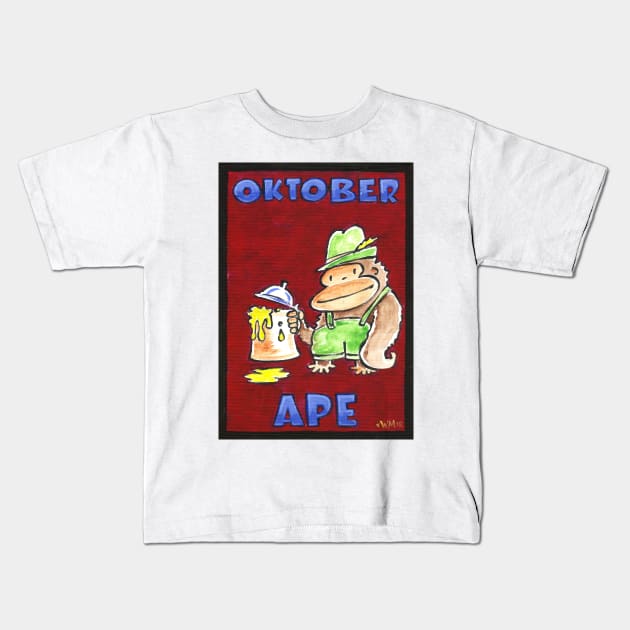 Oktober Ape on Red Kids T-Shirt by WalterMoore